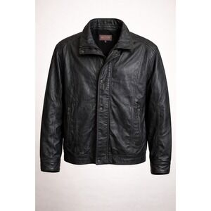 WILSONS LEATHER Black Leather Jacket Classic Moto Style
